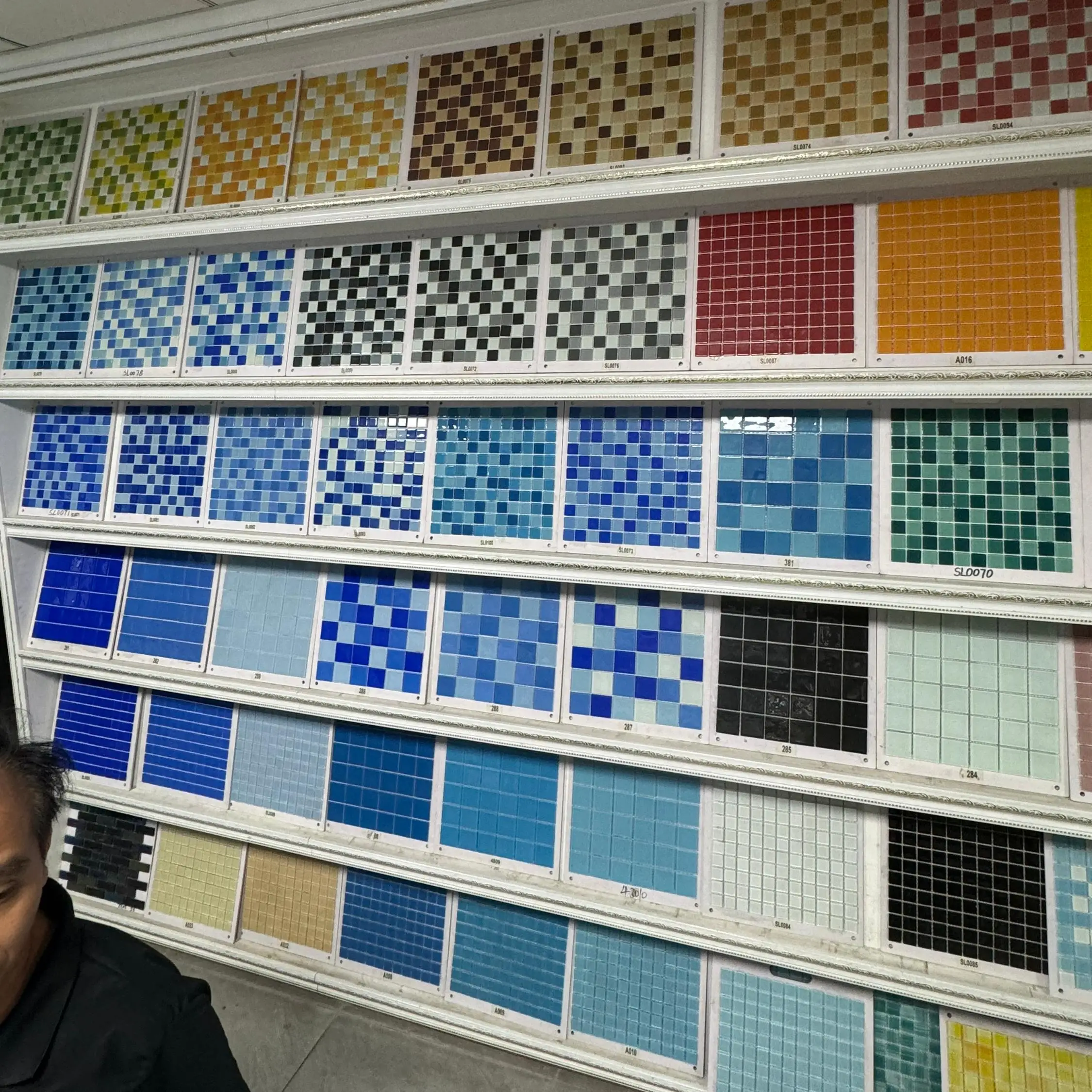 Gaoming Blue Iridescent Glass Mosaic Subway Tile for Outdoor Swimming Pool Wavy Design Porcelain Marble Stone Material
