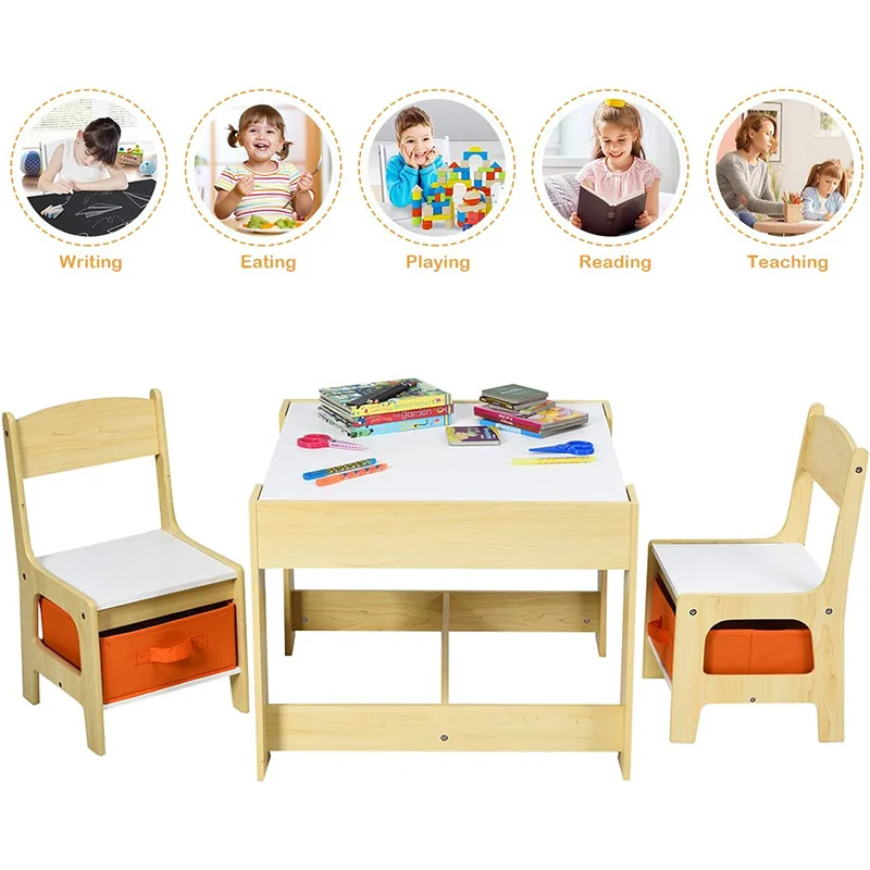 Wholesale Toddler Kindergarten Chalkboard Reading Learning Play Solid Wooden Furniture Children Kids Study Table And Chair Set