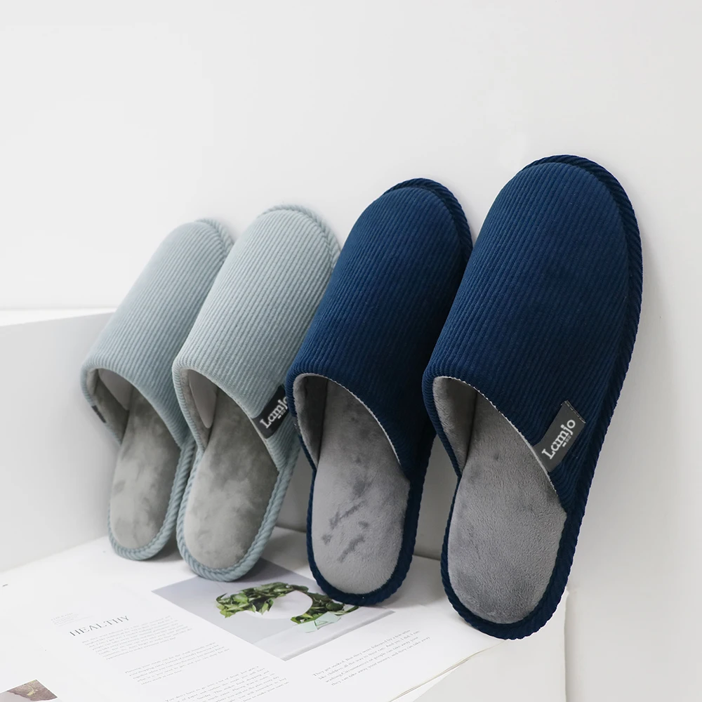 Wholesale Custom Men Winter Warm Home Indoor Fuzzy Plush Flat Soft Sole Memory Foam Hotel Slippers