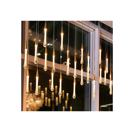 High ceilings raindrop golden led pendant light modern luxury staircase