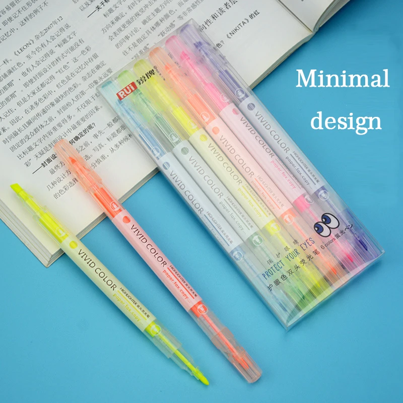 YIHENG High Quality highlighter Stationery Water-based dual-head highlighter marker pen 6 colors for children