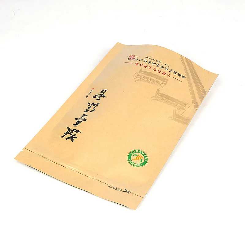 Heat Seal Moistureproof green tea traditional Chinese medicine packaging standing bag reusable kraft paper self sealing bag