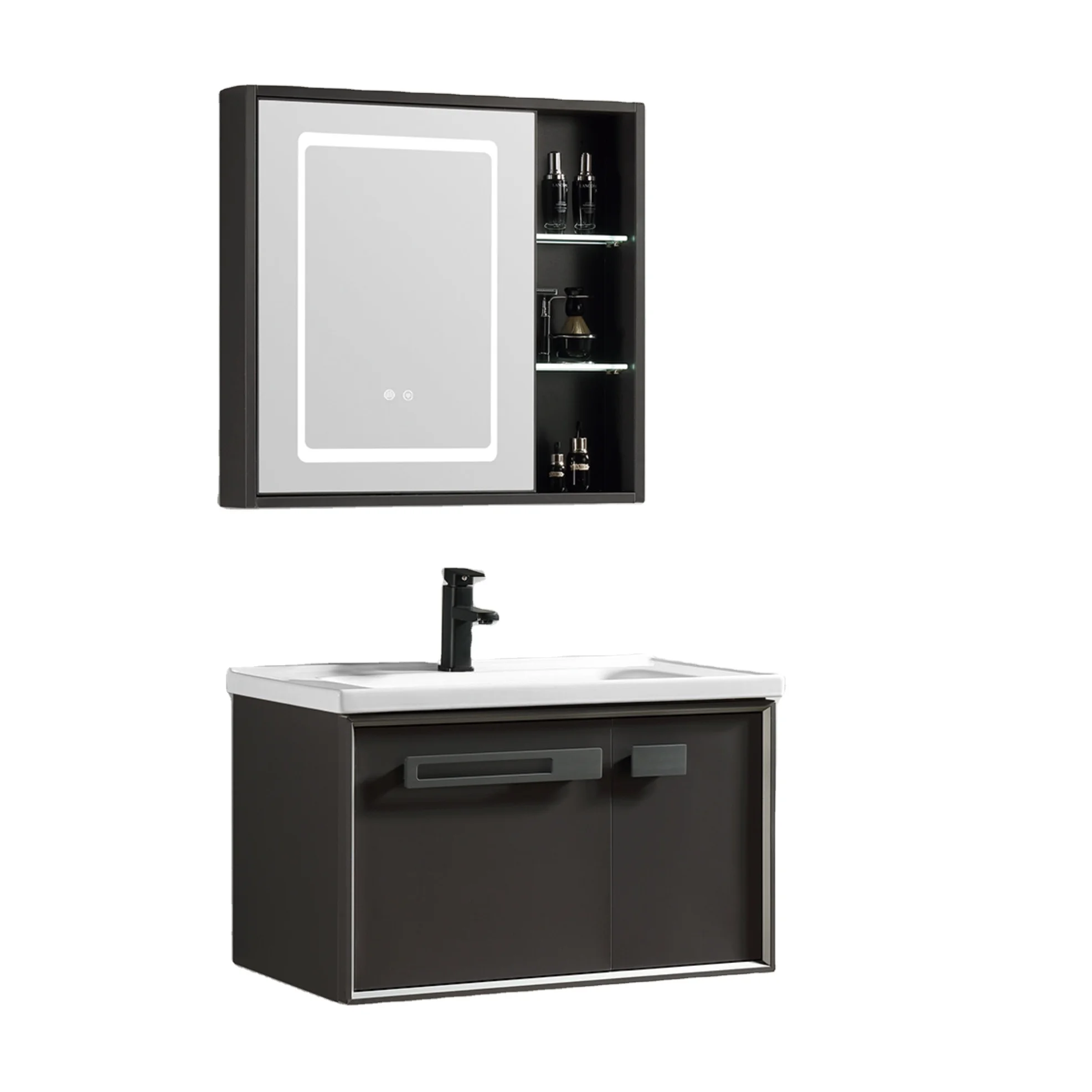 Luxury Single Basin Cabinet Sink PVC Storage Bathroom Vanities With Countertop Hand Wash Basin Sink