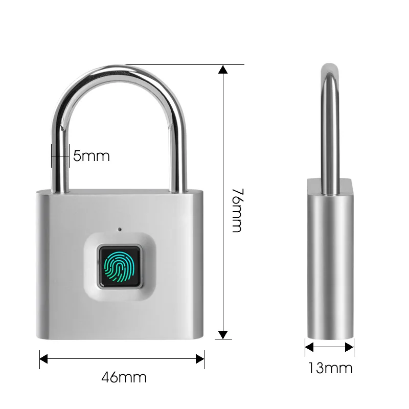Keyless USB Rechargeable Portable Fingerprint Smart Padlock Quick Unlock Zinc Alloy Smart Biometric Fingerprint Padlock