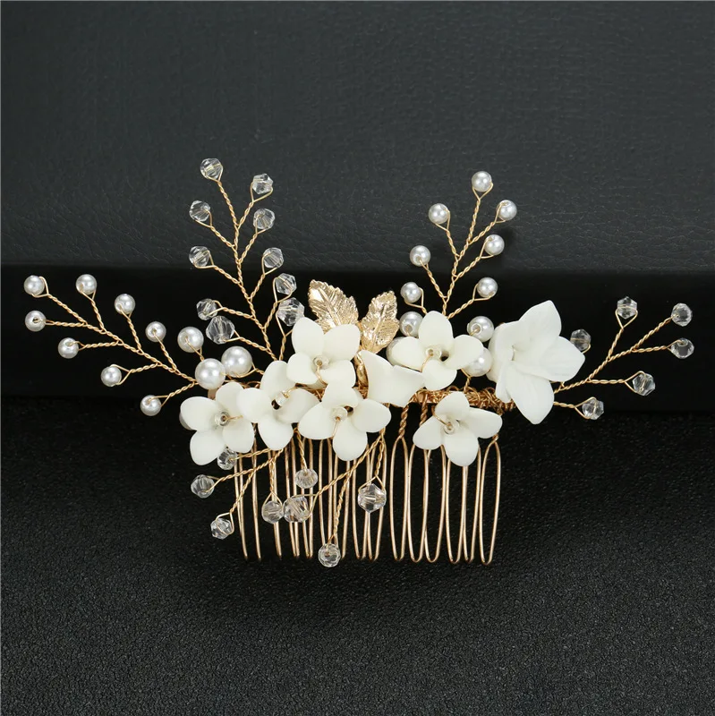 Handmade Clip Rhinestone Bride Wedding Pearl Bridal Hair Pins Piece Accessories Comb Barrette for Women and Girl