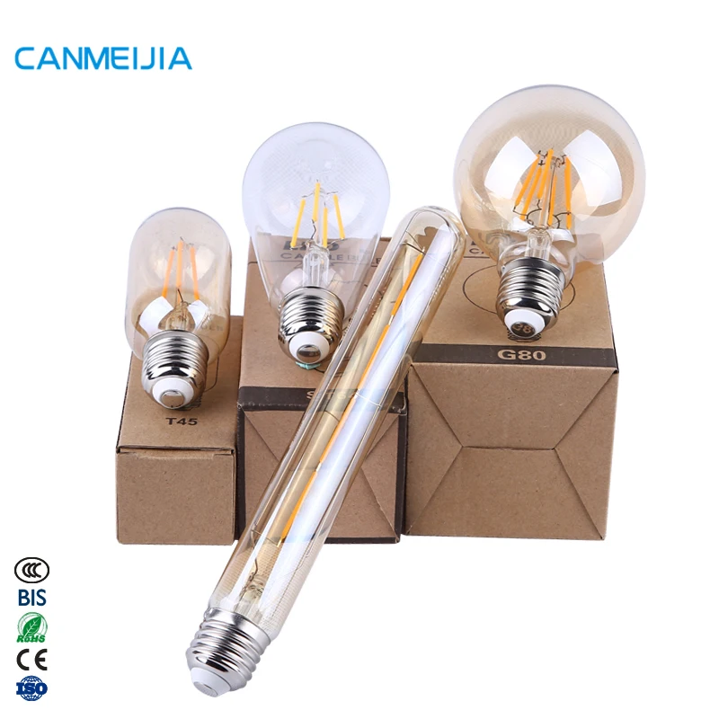  Стеклянная электрическая лампа Эдисона ST64 A60 G45 G80 G95 T45 T10 T30 T185 2 Вт 4 6 8 винтажная Светодиодная