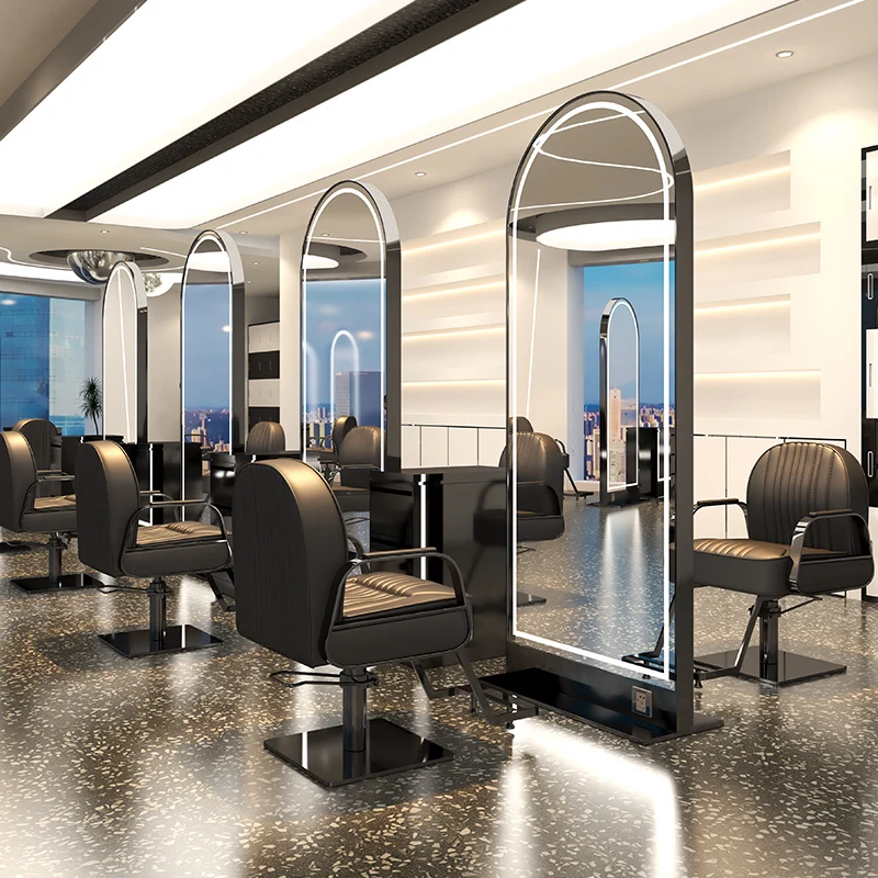 Amazon hot selling other salon furniture hair salon station mirror touch screen light up Mirror for hair salon