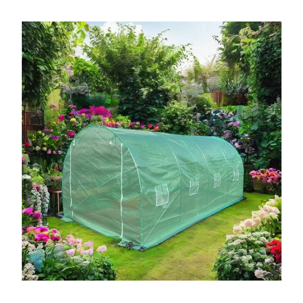 Waterproof Small Metal-Frame Greenhouse for Home Use Backyard Walk-In Polytunnel for Winter Season Gardening Plant Growth