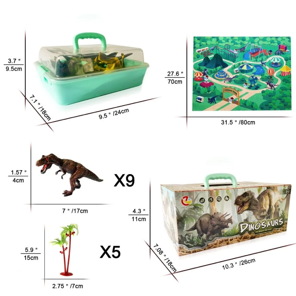 Dinosaur Toys Activity Play Mat Trees, Educational Realistic Dinosaur Play Set to Create a Dino World Including T-Rex Tricerator