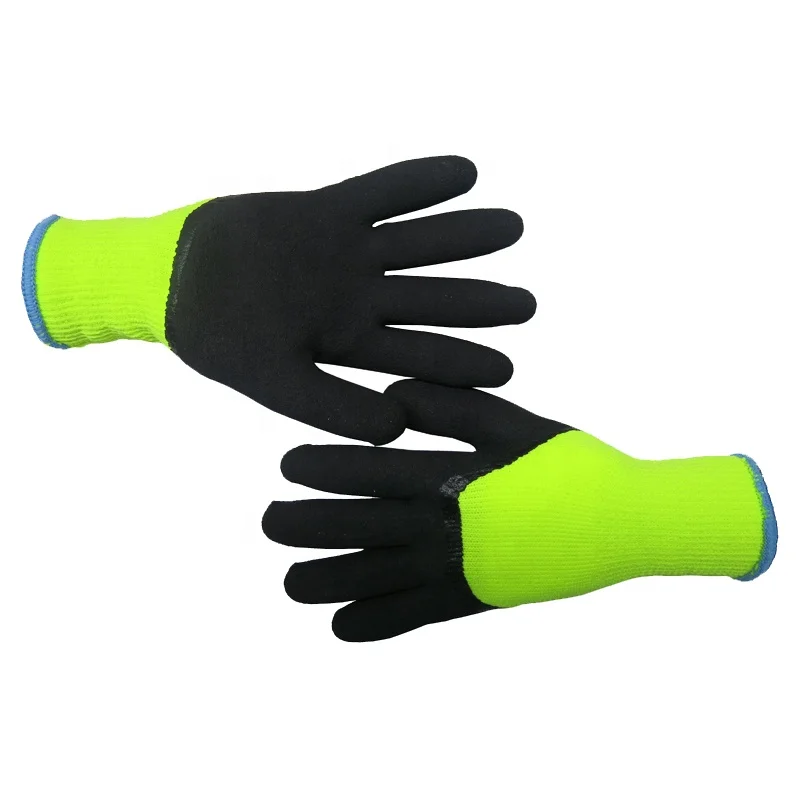 Winter Warm Insulated Crinkle Finished 3/4 Rubber Latex Coated Work Gloves Luvas Guantes Acrylic Shell Napping Terry Inner