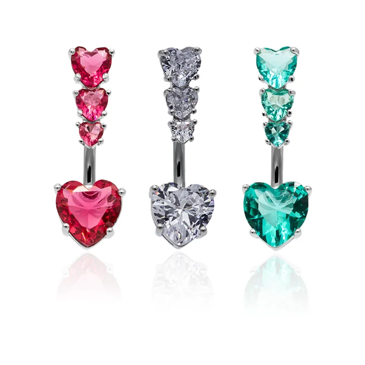 Custom Love Heart Zircon Surgical Steel Navel Belly Button Rings