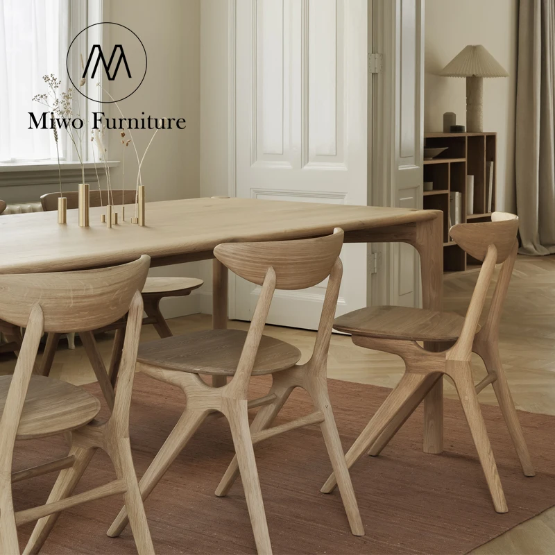 Luxury Modern Japanese stylist Oak Solid wood Classic 4 6 8 Seater Home Furniture rectangle Dining table and chair Wholesale