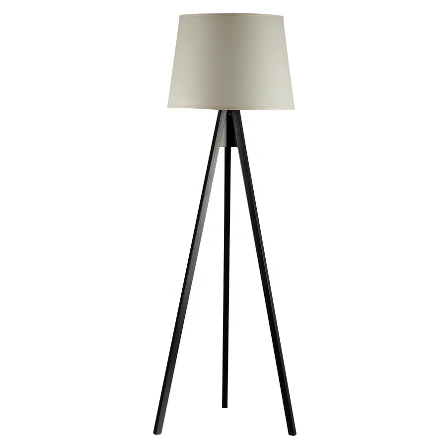 
UL CUL Listed Painted Black Wooden Hotel Tripod Floor Lamp Drum With White Shade F20117 