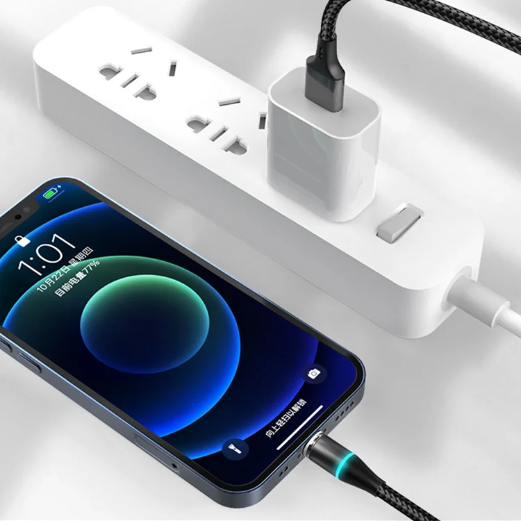 360 degree rotating smart magnetic car mobile led flowing light 3 in 1 usb cable for cellphone usb c cable magnet