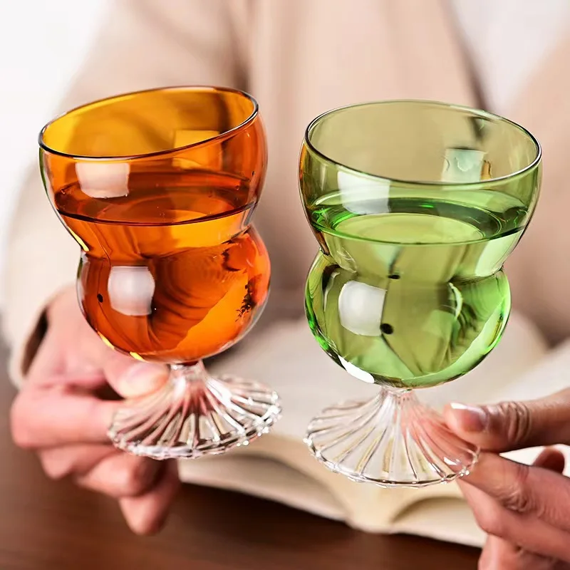New Colorful Transparent Glass Wine Glass, Creative High Borosilicate Glass Cocktail Glass for Home Use, Single-Layer Water Cup