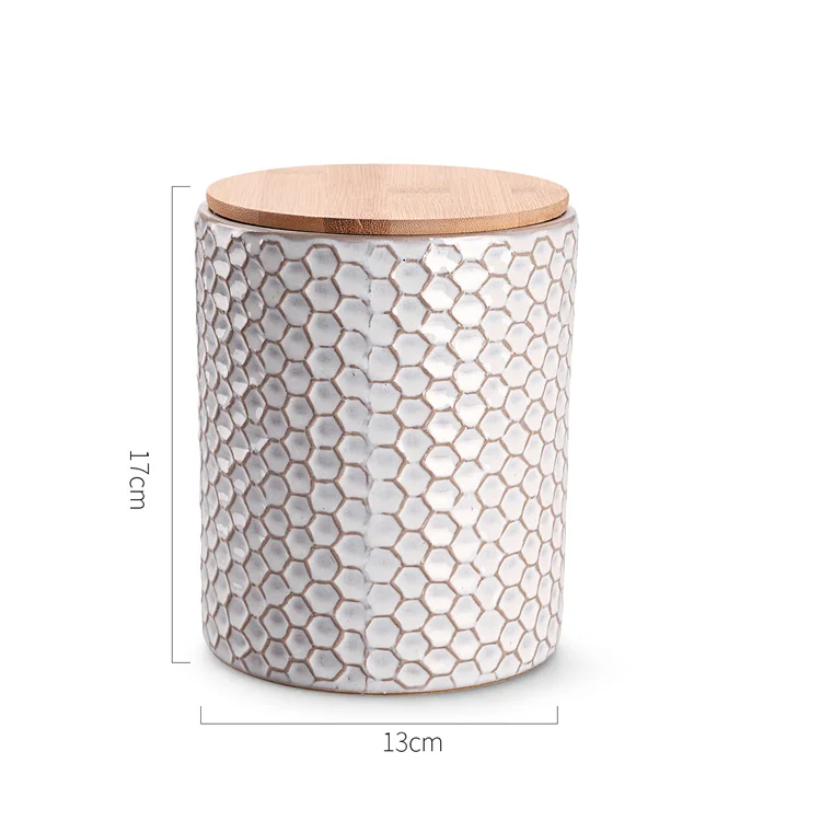 Coffee milk powder Food Container porcelain Ceramic StorageJar With Natural Bamboo wooden Lid