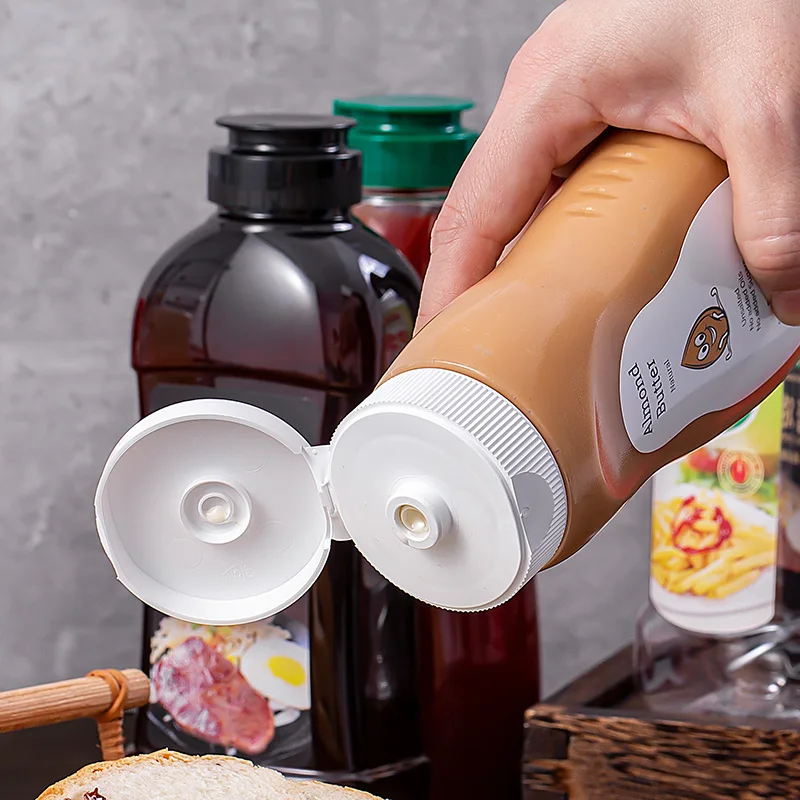 Factory Price Flat Plastic Crowded Jam Bottle Squeeze Sauce Honey Bottle With Screw Lid Silicone Valve