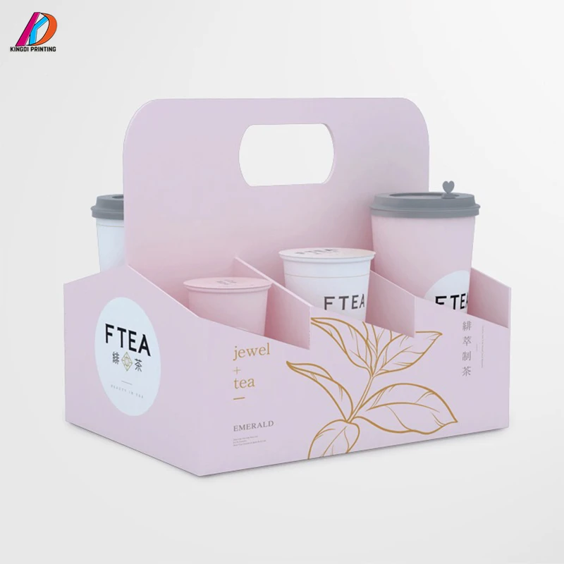 Biodegradable custom logo printed paper cup drink holder take away box