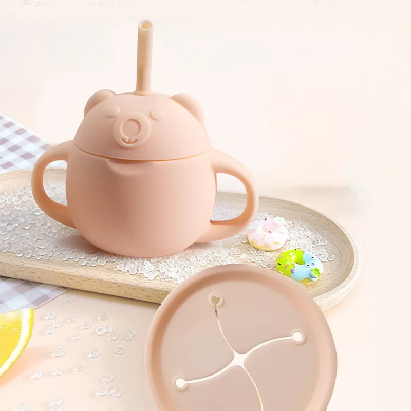 2-in-1 Silicone Training Cup, Baby Sippy Cup with Straw & Snack Lid for 6 months+ Break Resistant, Toddler Smoothie Cup
