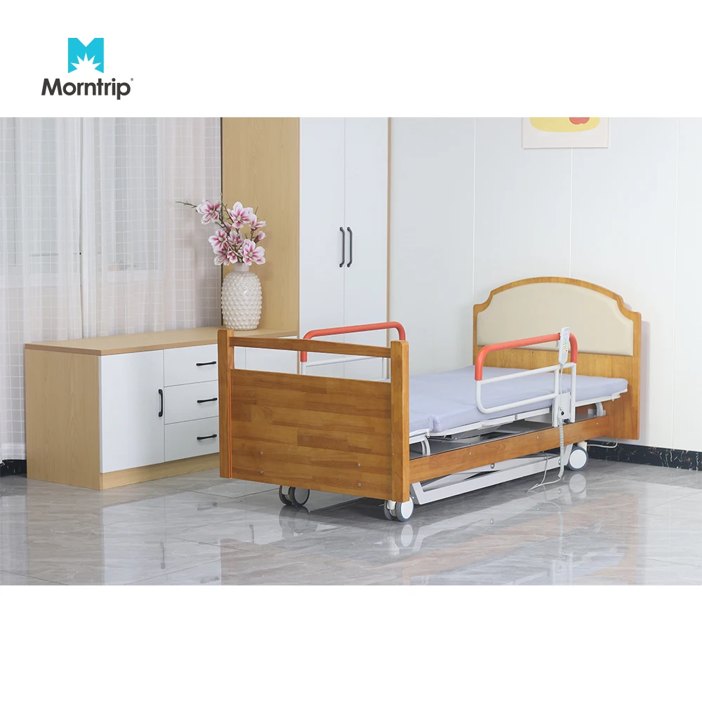 Household Fowlers Bed Style Solid Wood Multi Function Back Lift Remote Control Patient Care Rotating Bed for Long-term Nursing