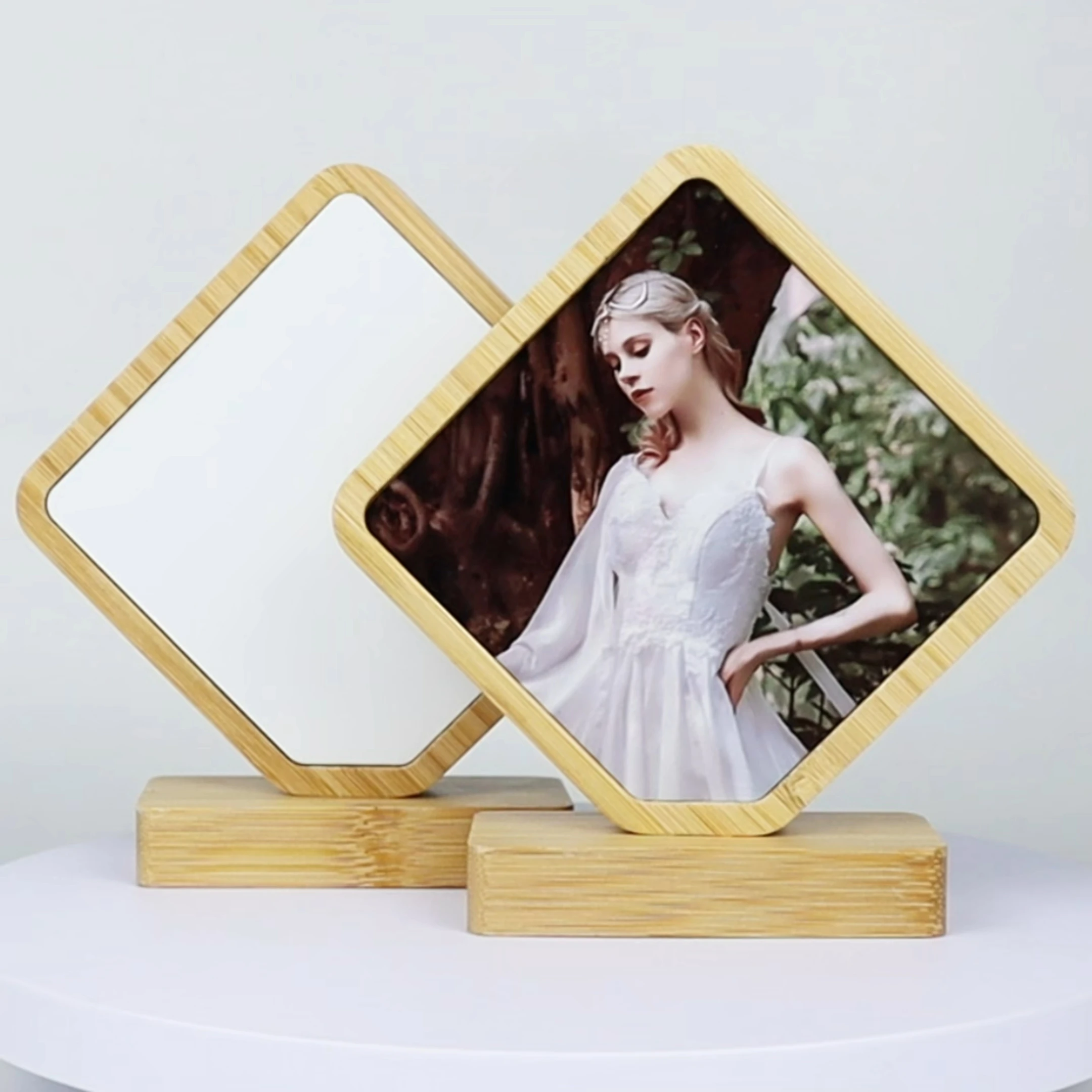 Popular Design Custom Wedding Christmas Fathers Mothers Day Sublimation Blank Bamboo Crafts Gifts Decoration Rhomboid Shape