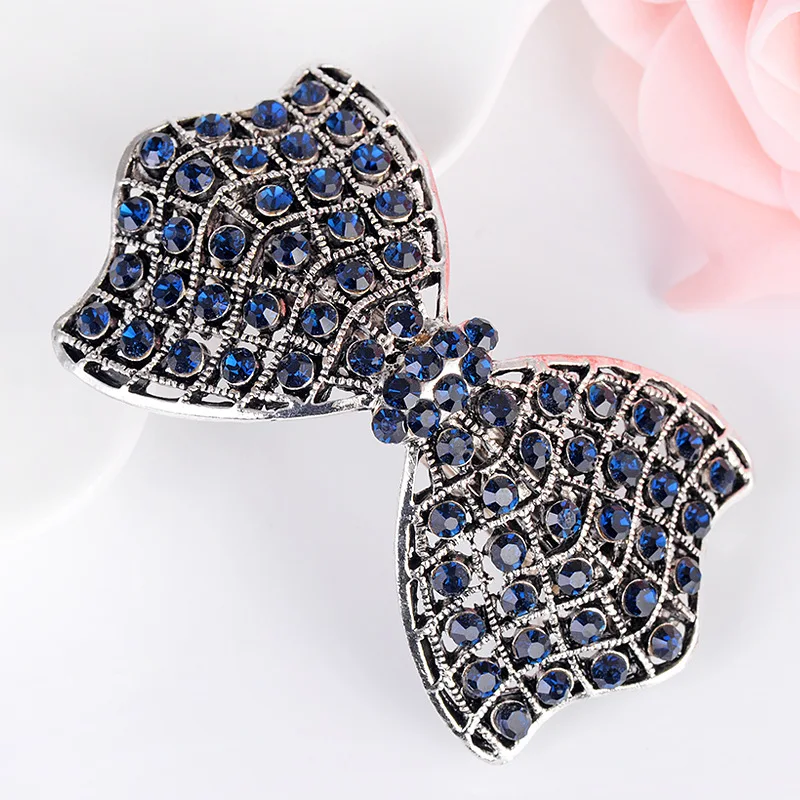 CHF842A Hot Selling Vintage Fashion Blue Rhinestones Barrettes Fashion Flower Butterfly Barrette Hair Accessories