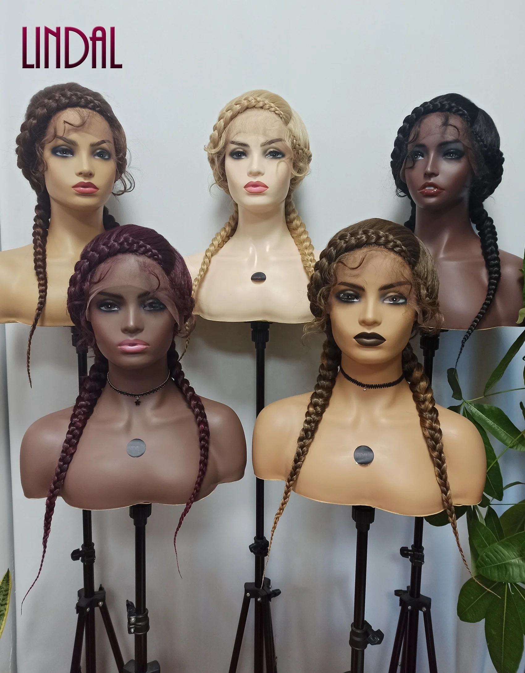 LINDAL braided frontal wig with baby hair 1B#, 1/99#, 1/30#, 1/27#, 27/613# 2 braids wig hd lace front Perruque Tresse