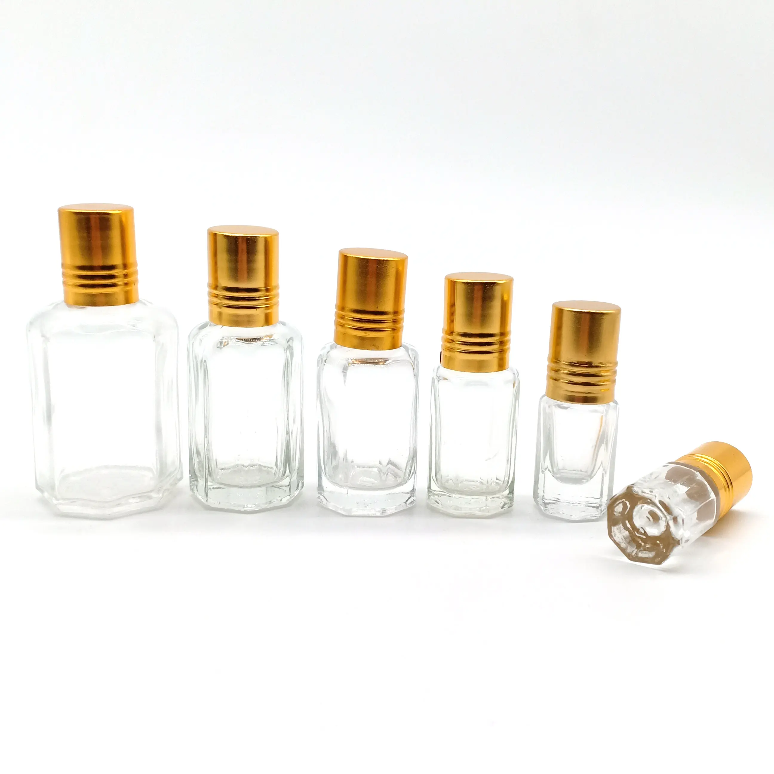 Factory sale 2ml 3 ml 6ml 12ml 20ml 60mlattar perfume glass bottle roll on 3 ml attar bottle with aluminum gold cap