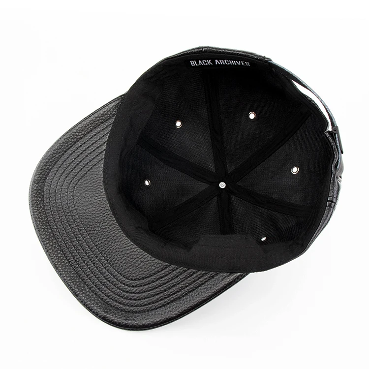 black leather custom logo snapback hat