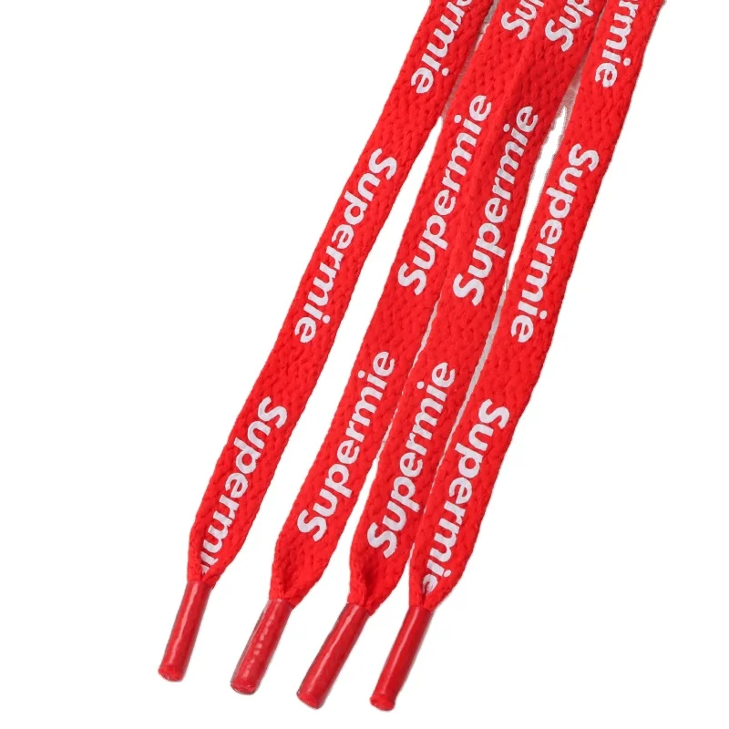 Flat High Quality Bulk Wholesale Shoe Laces in Red Customize Private Logo with Metal Lace Aglet For Shoes