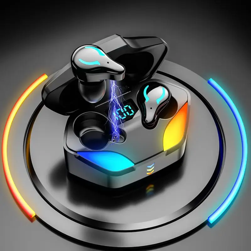 wholesale game earbuds X1 Tws V5.1 Gaming Wireless Earbuds Rgb Colorful Light Power Display In Ear Bt Earphone