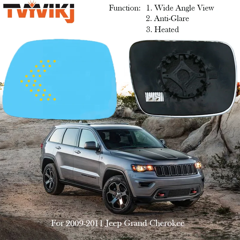 1 pair Side Rearview Mirror Blue Glass Lens with LED indicator For Jeep Grand Cherokee 2009-2020 Wide Angle View anti glare