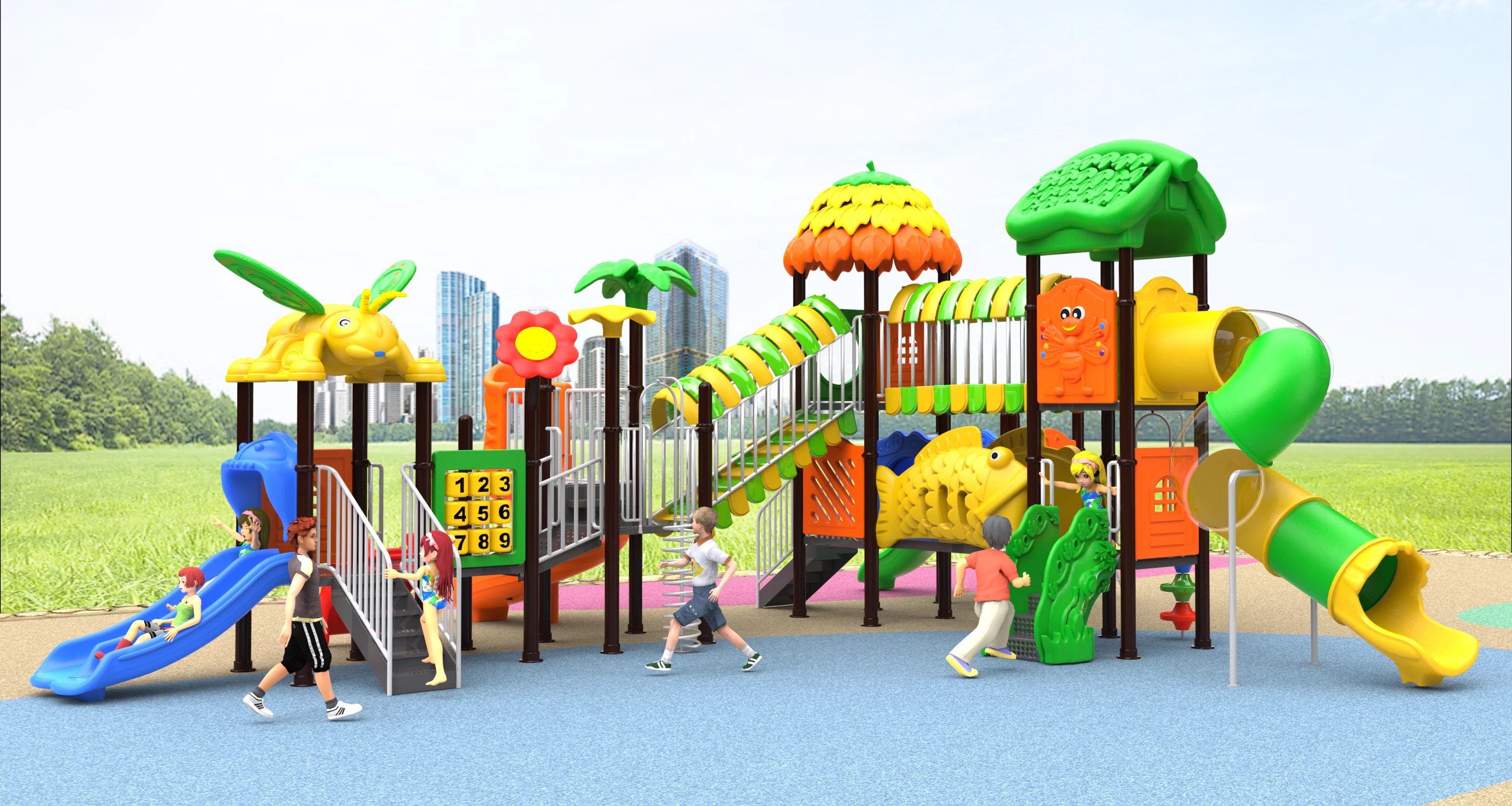 Cheap Commercial Amusement Park Kids Used Outdoor Play Playground Plastic Slides For Sale
