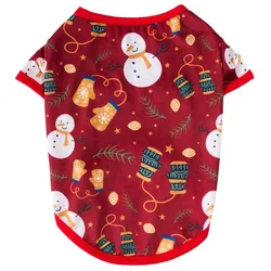 Wholesale Christmas Santa Pattern Red Dog Costumes Clothes Elk Snowman Xmas Dog T Shirt Winter Dog Sweater