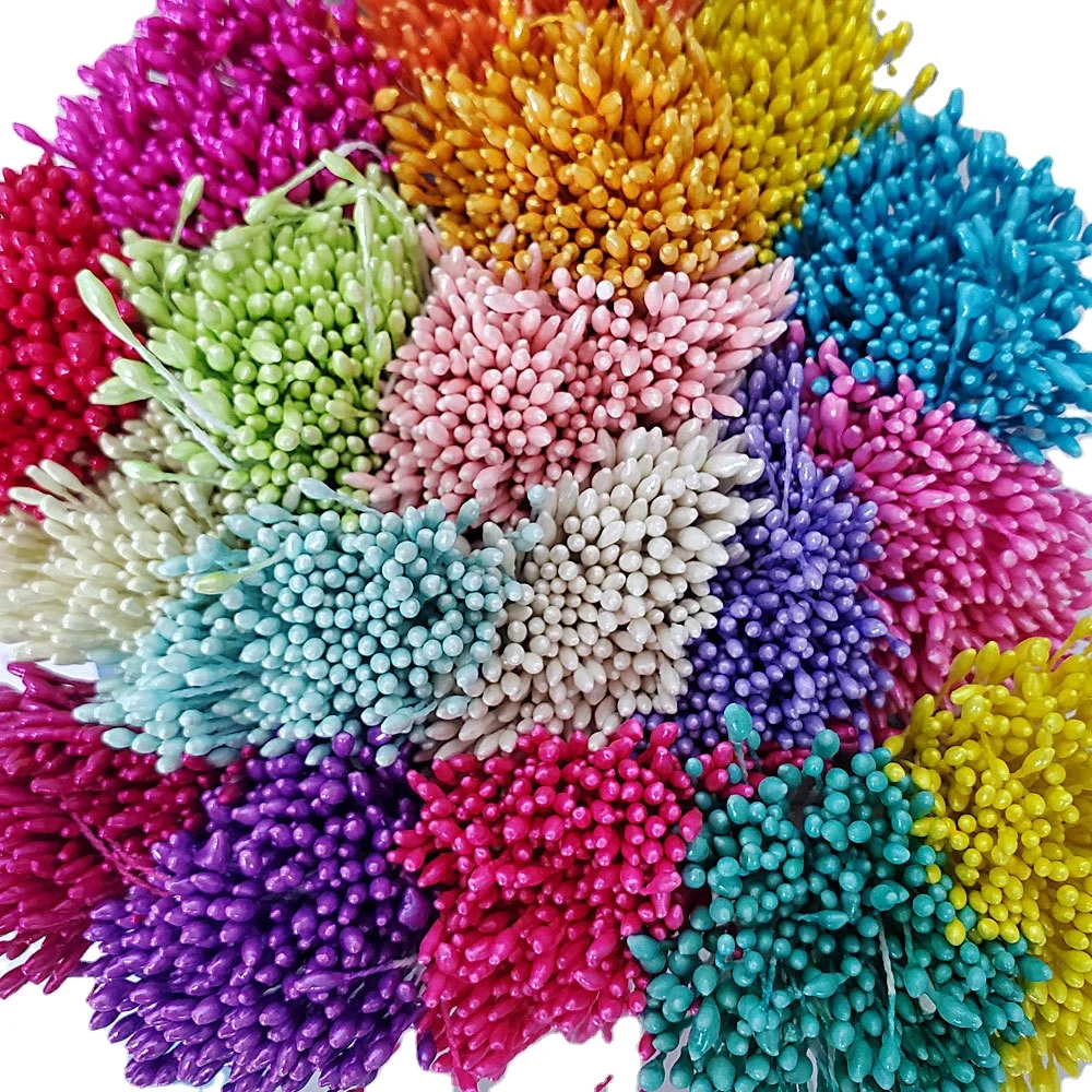 576pcs 1mm Gypsum and Cotton Cord Double Heads Stamen Pistil Cake Decorative Artificial Pearl Flower Stamen
