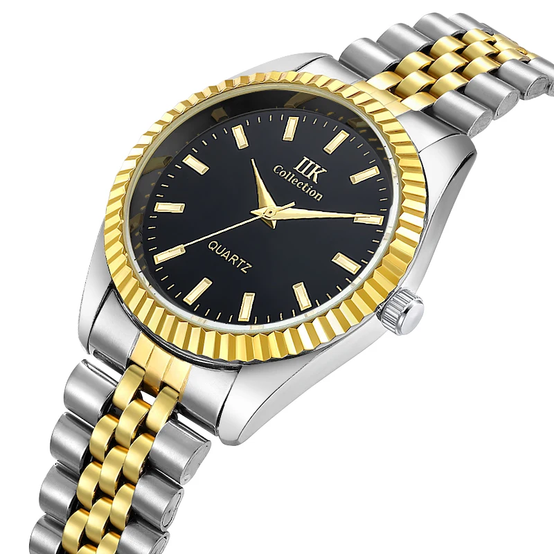Classic Style IIK Watches Quartz Movement Alloy Metal Golden Luxury Steel Mens Watch