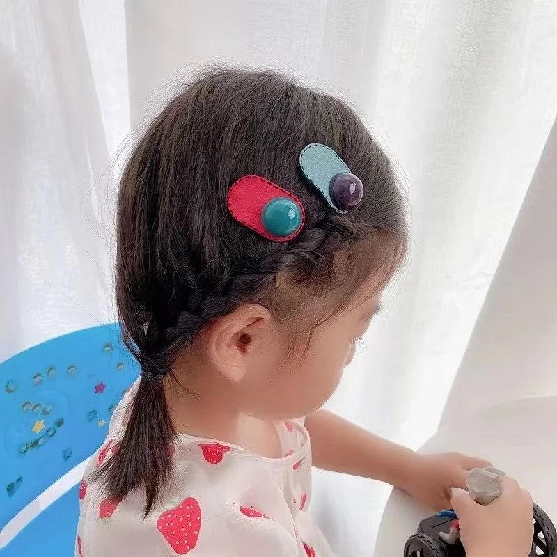 Girls Children Cute Set Shiny Candy Leather Baby Kids Tictac Hairclips Matte Suede Tic Tac Hair Clips Snap Clips For Hair
