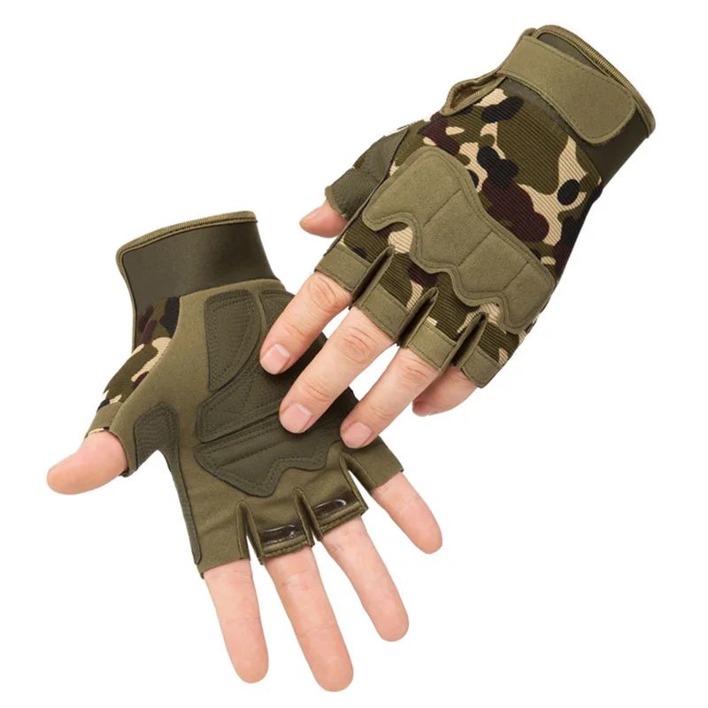 Outdoor Anti Impact Military Tactical Gloves Bicycle Cycling Hunting Fingerless Police Working Camouflage