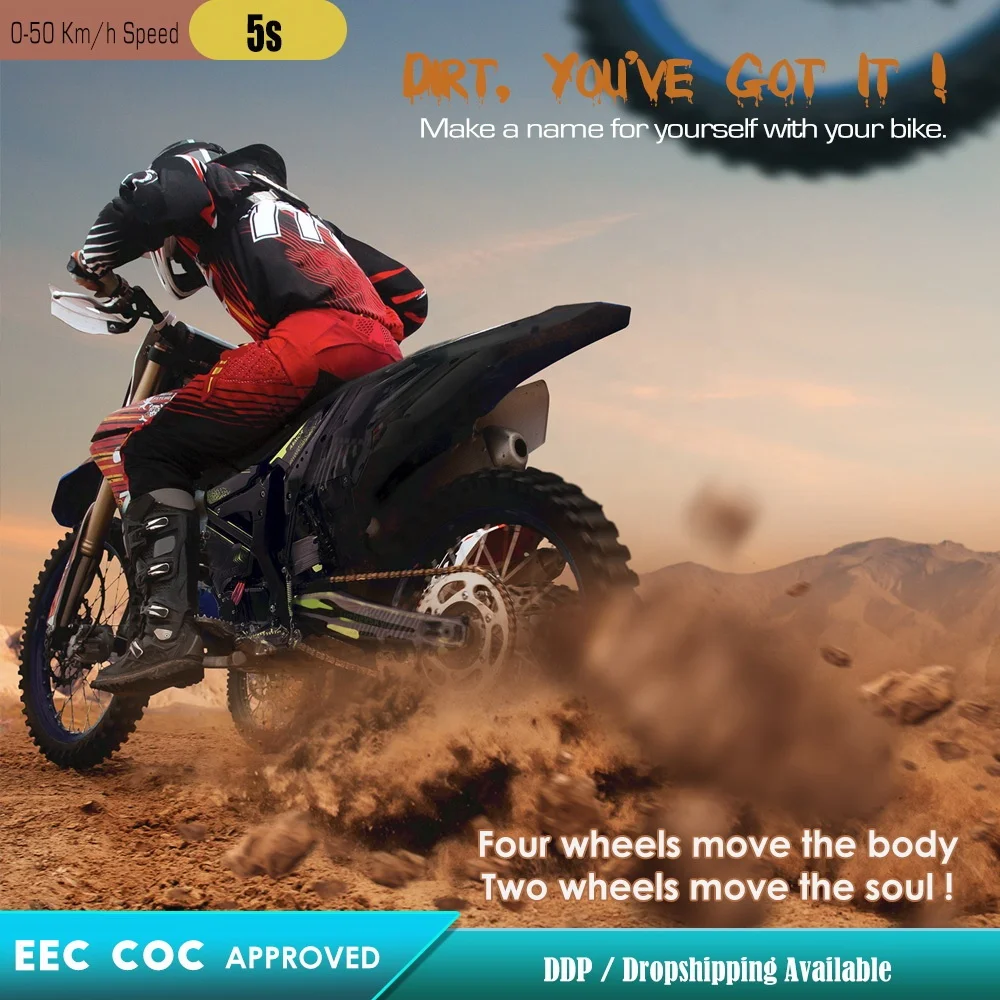 Enduro Ebike New 72V 120km/h Gearless Electric Dirt Bike Brushless Motor Racing Motorcycle with Upgradable Power Motor