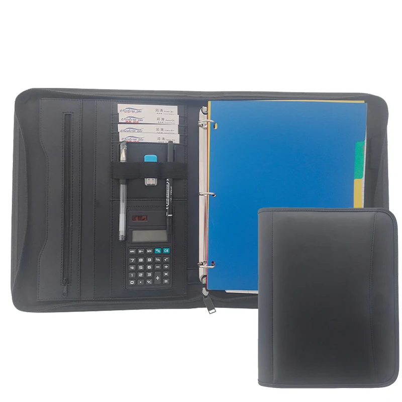 Портфель из кожи с логотипом, 3 кольца