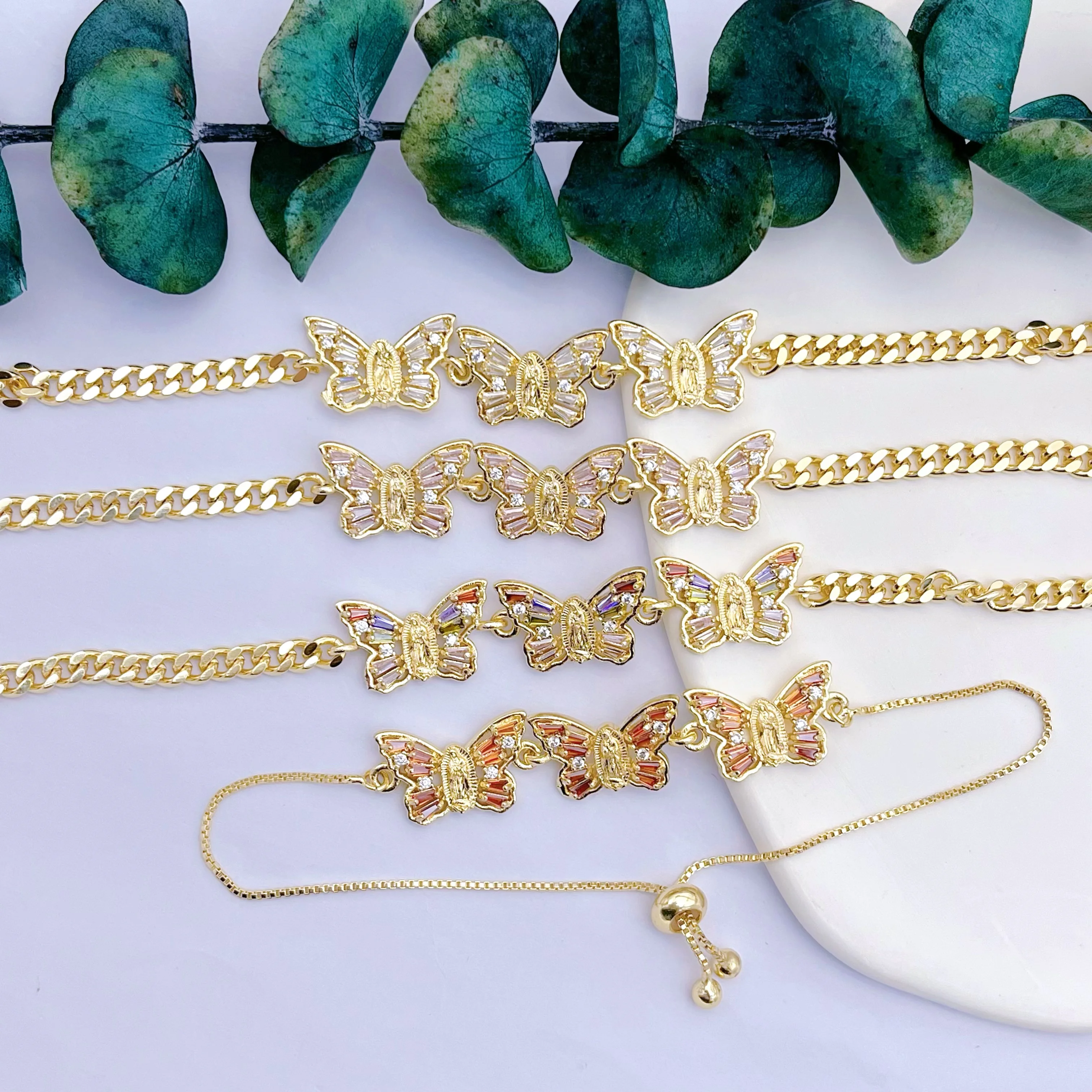 wholesale Virgin Mary 14k Gold laminated Jewelry Butterfly zircon Bracelet Pulsera de cadena de mariposa de la joys laminada