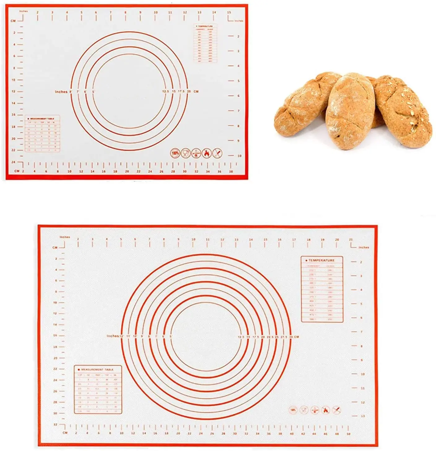 
Reusable Measurements Non-stick Silicone Pastry Mat Rolling Baking Sheet Mats 