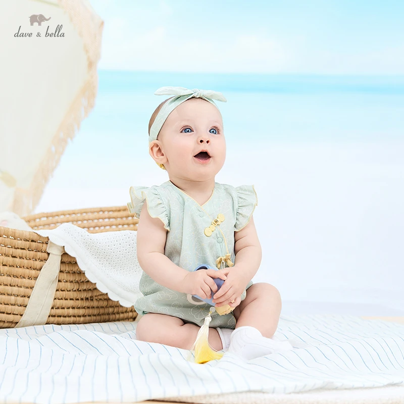 DB2234760 DAVE BELLA Summer Baby Girls Romper Fashion Cotton Cute Fashion New Born Comfort Jumpsuit
