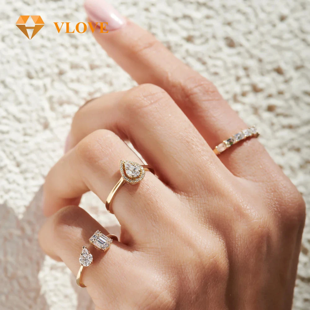 VLOVE New Design Jewelry Diamond Rings Jewelry 14k Gold Illusion Setting Diamond Toi et Moi Ring