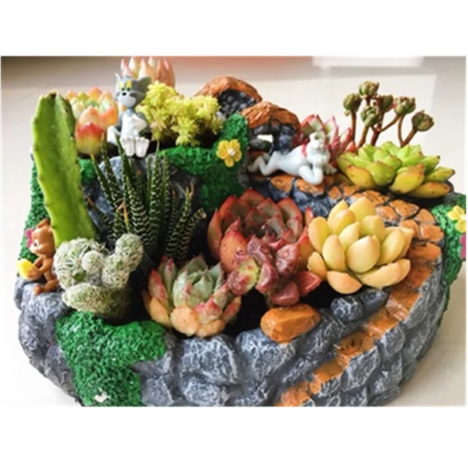 Цветочный горшок из смолы для суккулентных растений мини-контейнер сада с 2/3 горшками дома/офиса оптовая