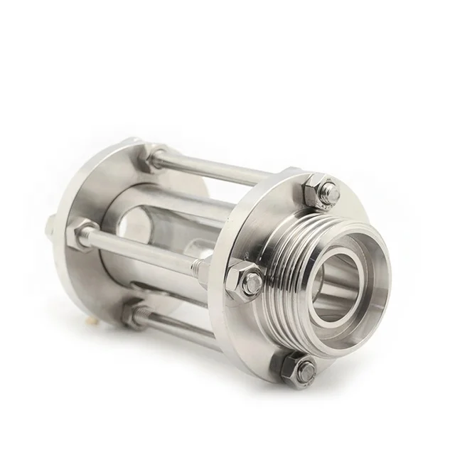 Aohoy 304 316L sanitary stainless steel pipe straight thread tank inline sight glass food grade with protective net