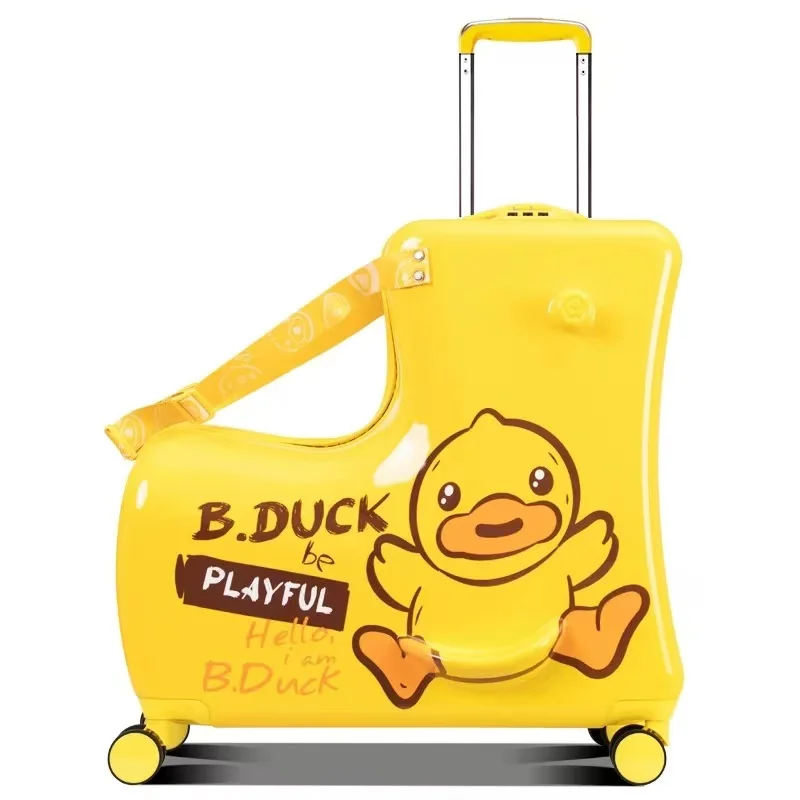Wholesale Kids Adult travel trolley Horse ride luggage suitcase spinner wheel luggage Trunk Travel Case Yellow Duck Luggage