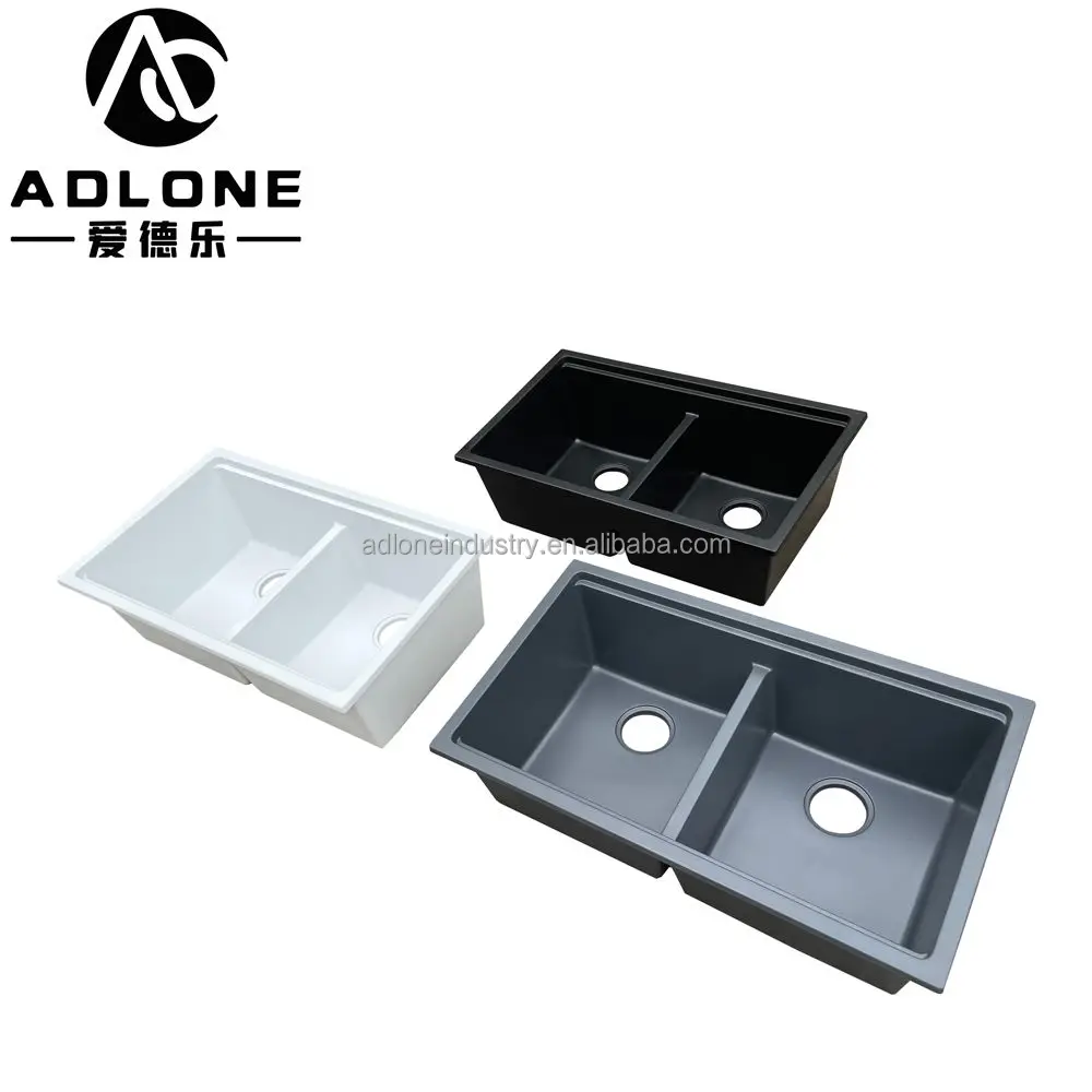 New Composite Granite Sink Handmade Gold Quartz Kitchen Sink Double Bowl