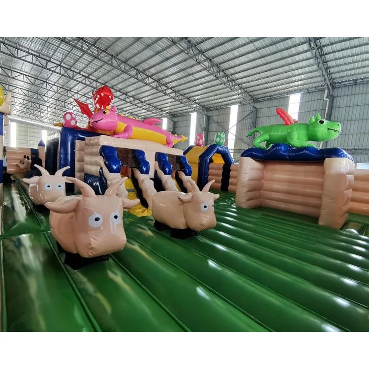 
commercial 20x12x5.5m EN-14960 giant inflatable playground dinosaur Inflatable theme park 