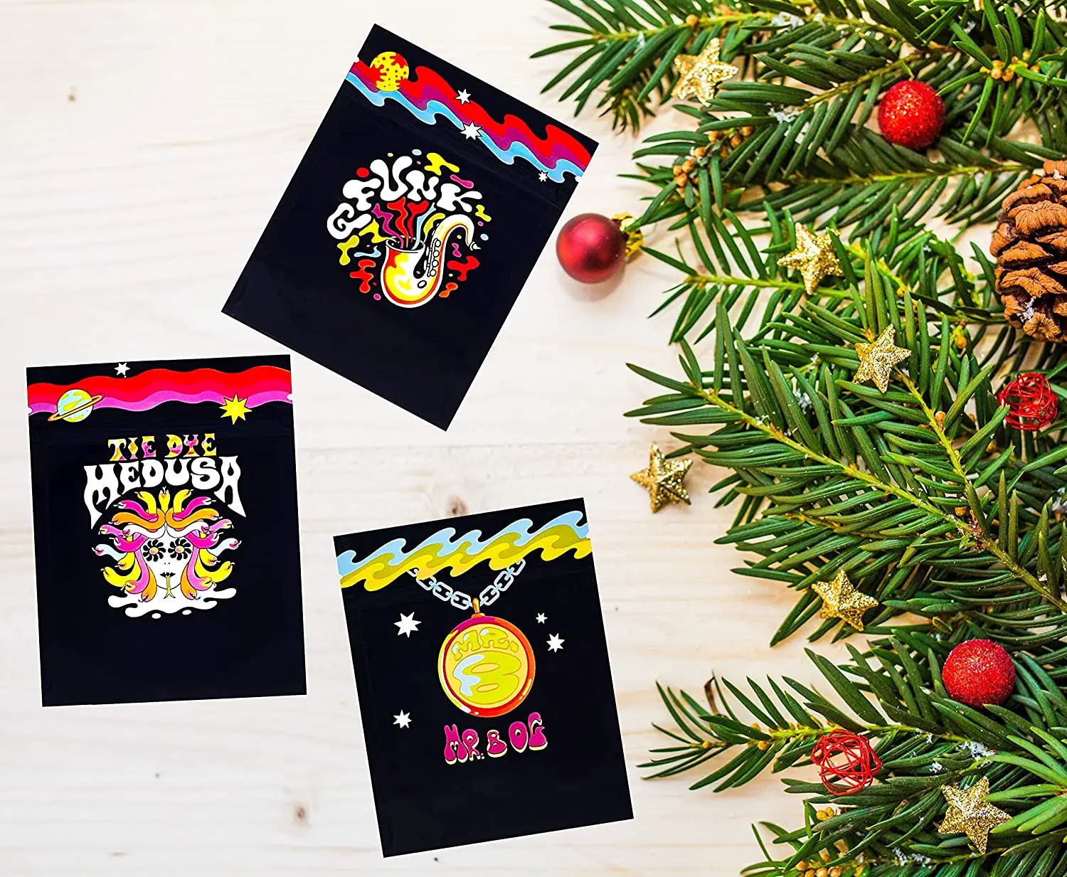 MIX Holographic Printed Design Stand Up Pouch Storage and Cookie Polyester Film Bag Resealable Zip Lock Foil Mylar Bags